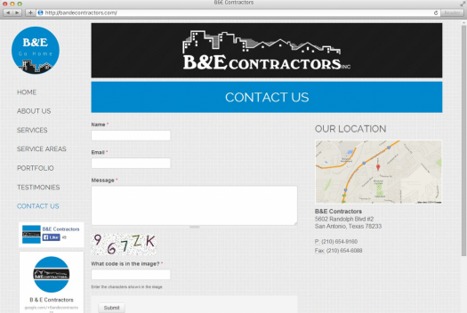 B&E Contractors Contact Page