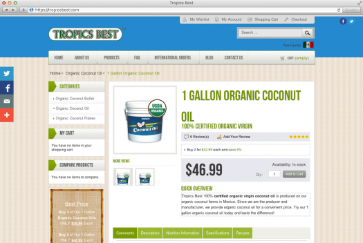 Tropics Best Coconut Oil Web Design